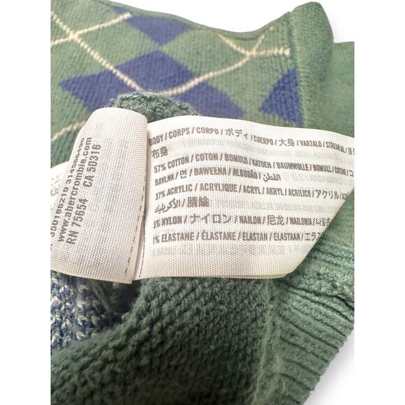 Y2k Hollister Argyle Knit Green/Blue Slight Crop Cardigan Sweater Size Medium - Picture 5 of 14